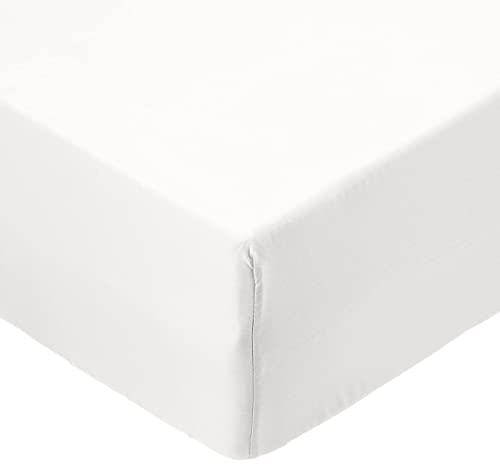 Amazon Basics - Sábana bajera de microfibra, tamaño único, 90 x 190 x 30 cm, ligera, suave, no se arruga, color blanco brillante