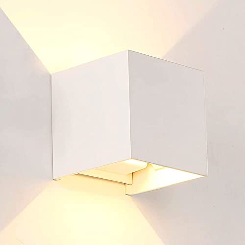 M Ledme - Aplique de pared Blanco exterior/interior LED 12W, CCT Regulable de Luz Fría a Cálida, 2700K-6500K, haz de luz ajustable, IP54 Impermeable, ideal iluminación para Exterior