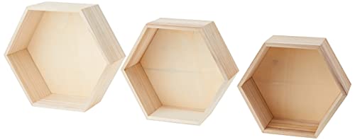 Artemio 14001892 - Juego de 3 estantes hexagonales para Decorar, Madera, Beige, 30 x 26,5 x 10 cm