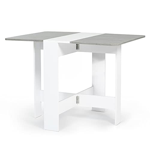 IDMarket – Mesa consola plegable EDI para 2-4 personas, color blanco, bandeja con efecto hormigón, 103 x 76 cm