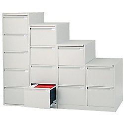 Archivador Metálico Tipo Bisley Organizativo De Oficina color Plata con 4 Cajones para Carpetas DIN A4 Y Folio, Documentos con Llave, 132 X 46 X 62