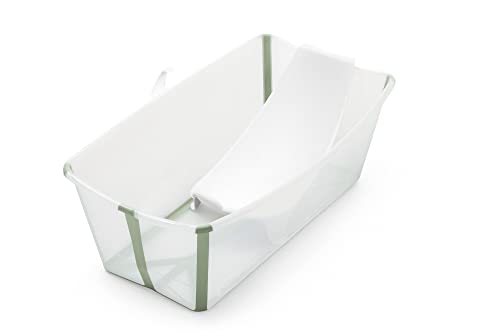 STOKKE® Flexi Bath® - Bañera bebé plegable con asiento para recién nacidos │ Piscina portátil para niños hasta los 4 años - Color: verde transparente