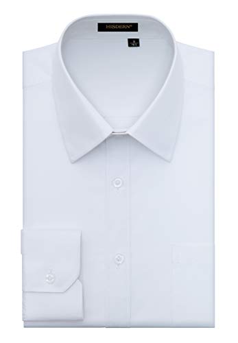 HISDERN Camisa de Vestir Formal para Hombre Camisa de Manga Larga de Algodon Blanca con Botones Regulares para Hombres
