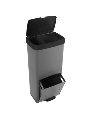 Jardin202 - Cubo Reciclaje 70L con 3 compartimentos | Apertura con pedal | 70 litros (Negro)