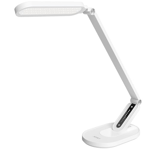 JKSWT Lámpara de escritorio LED, Lámparas de mesa para el cuidado de ojos protege los ojos Lámpara de oficina regulable con 5 modos de color Puerto de carga USB Control táctil y función de memoria