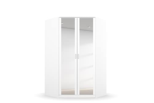 Rauch Möbel Armario de Esquina con Espejo, 9 estantes, 1 Barra, 2 Puertas, 117 x 117 x 199 cm, Color Blanco