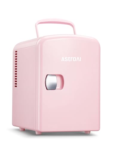AstroAI Mini Refrigerador, Mini Nevera Portátil para el Skincare 4L 6 Latas de Refrescos, Mini Neveras 220V/12V para Enfriar y Calentar (Rosa)