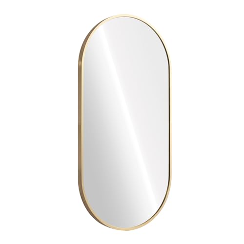 Navaris Espejo ovalado - Espejo marco dorado pared 75 x 38 cm - Para entrada recibidor baño salón tocador - Forma oval - Marco aluminio inoxidable