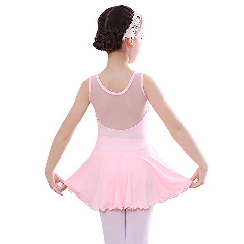 Bezioner Niña Vestido de Ballet Maillot de Danza Gimnasia Clásico Tutú sin Mangas con Falda Rosa 110