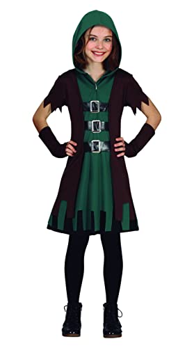 FIESTAS GUIRCA Disfraz de Arquero Verde Niña - Atuendo Infantil con Capucha, Vestido y Chaleco para Niñas de 7-9 Años