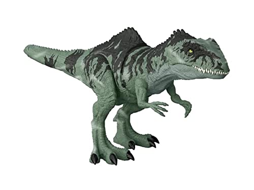 Jurassic World Dominion - Gigantosaurio con ataque supremo, dinosaurio sonoro articulado de 55 cm, diversión bestial, animal de juguete, para niños de más de 4 años, GYC94, multicolor