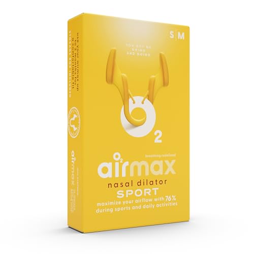 Airmax Sport - Dilatador nasal para respirar mejor.Optimización del oxígeno del 176 %.Especialmente desarrollado para usarlo durante el ejercicio físico.Airmax es usado por atletas profesionales. Ajuste óptimo en nariz de tamaño pequeño o mediano.