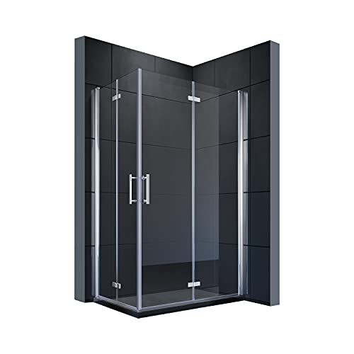 SONNI Cabina de ducha plegable de 90 x 80 cm, puerta plegable en esquina por ambos lados, mampara de ducha plegable, nano, cristal, doble puerta de ducha, altura de 195 cm, puerta plegable
