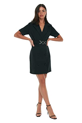 Trendyol Midi Tipo Blazer para Mujer, Vestido Tejido de Ajuste Regular fit Woven Dress, Negro, 36