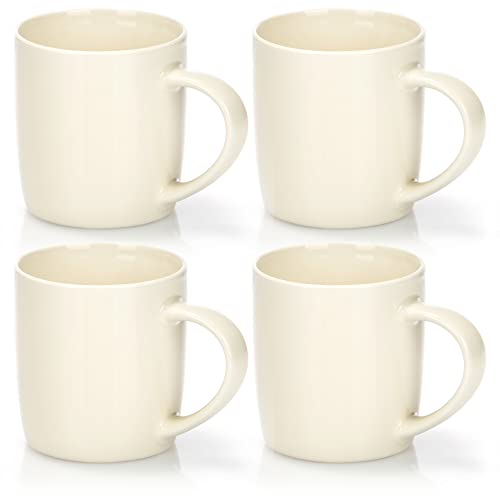 com-four® 4x tazas de café de porcelana - taza de café con diseño moderno para bebidas frías y calientes - 330 ml (bulboso blanco cremoso)