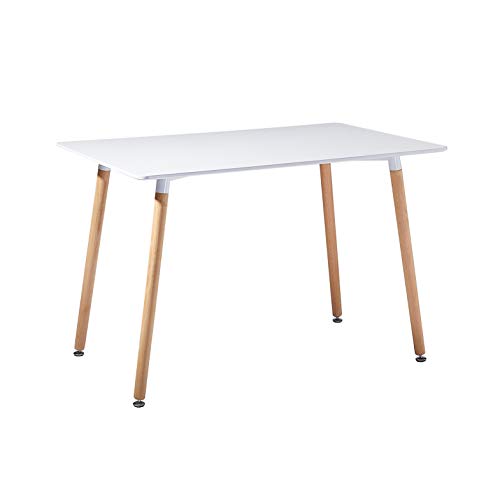 EGGREE Mesa de comedor de madera rectangular, mesa escandinava, diseño de mesa de cocina para 2 4 personas, 110 x 70 x 72 cm, color blanco