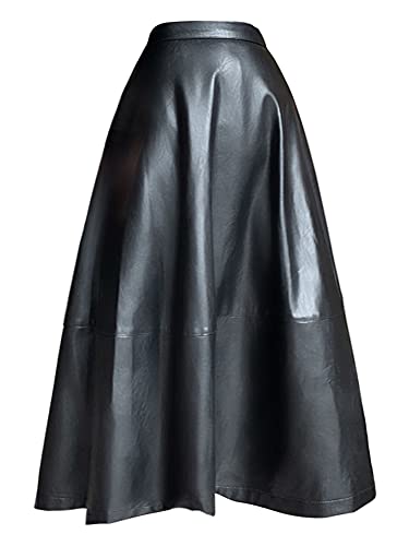 Vestidos de Mujer Falda De Cuero Largo De Cintura Alta Mujeres con Botón A Línea Negro Tallas Midi Soft Soft Faux Faldas para Mujeres Vestido de Novia Zzib (Color : Schwarz, Size : Large)