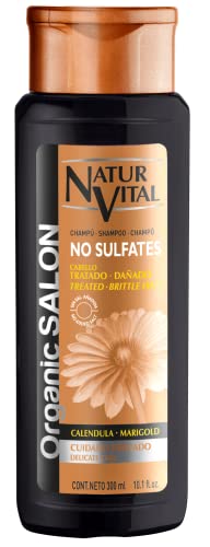 NaturVital - Champú Organic Salon, Sin Sulfatos, Parabenos ni Siliconas, Natural con Keratina y Extractos Bio, para Cabellos Dañados, Rizados o Alisados, 300 ml
