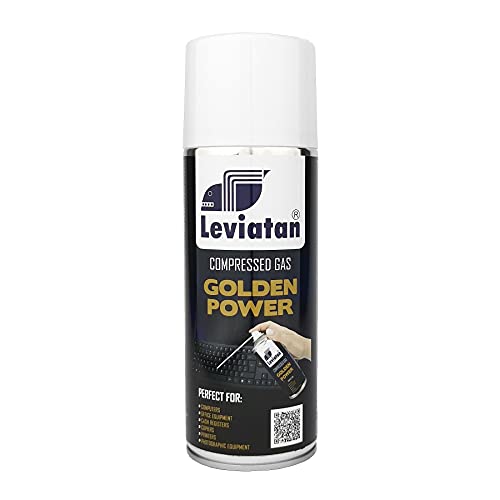 LEVIATAN Golden Power Spray de Aire Comprimido 400 ml | Purificador de Aire | para Limpiar Teclados, Ordenadores, Cámaras, Teléfonos Móviles