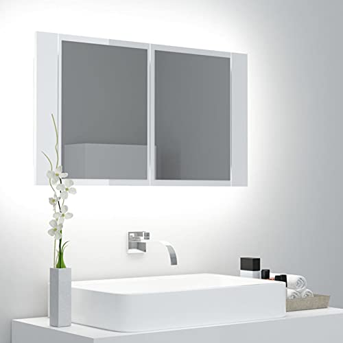 Susany Armario Espejo de Baño con Luz LED Moderno Armario de Baño Blanco Brillante 80 x 12 x 45 cm