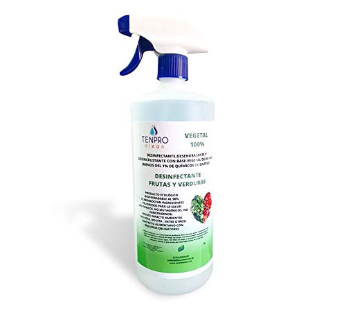 TENPRO CLEAN 1litroDesinfectante para Frutas y Verduras. Producto 100% Vegetal a Base de bioetanol y ricino. SIN LEJIA, NO TOXICO