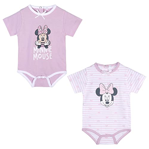 CERDÁ LIFE'S LITTLE MOMENTS Pack de 2 Body Niña de Verano | Ropa de Bebe de Algodón 100% de Minnie Mouse-Licencia Oficial Disney, Rosa, 9 Meses para Bebés