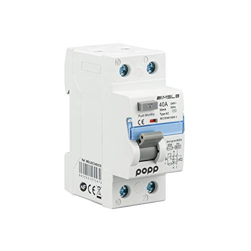 POPP® Electric Interruptor diferencial industrial TIPO AC 2 Polo 4 Polo 30mA 300mA SERIE MSL8 (1P+N, 40A 30mA)