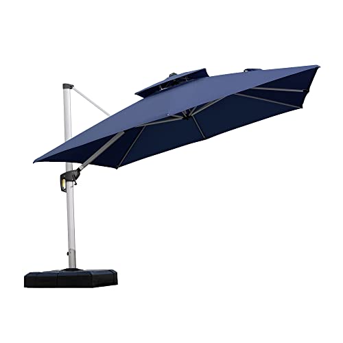 PURPLE LEAF Sombrillas grandes rectangular de Aluminio de 3x3 m Parasol Terraza, Rotación de 360°, Parasoles Jardin, con Manivela y Protección UV 50+, Azul marino