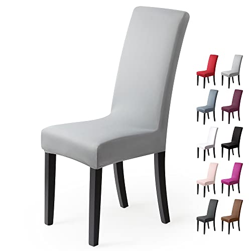 Fundas para sillas Pack de 4 Fundas sillas Comedor Fundas elásticas, Cubiertas para sillas,bielástico Extraíble Funda, Muy fácil de Limpiar, Duraderapara (Paquete de 4, Gris-Plateado)