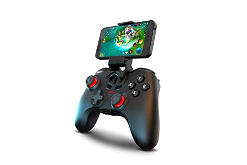 KROM Gamepad KENZO -NXKROMKNZ- alambrico e inalambrico, diseñado para competicion, botones configurables, PC, SWITCH, ANDROID, IOS, PS3, PS4, Soporte Smartphone, Negro