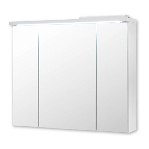 Stella Trading POOL Armario con espejo de baño con iluminación LED en blanco - armario de baño con mucho espacio de almacenamiento - 80 x 69 x 20 cm