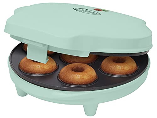Bestron Donut Maker en diseño retro, mini donut maker eléctrica para 7 pequeños donuts, incl. semáforo de cocción y revestimiento antiadherente, 700 vatios, color: verde