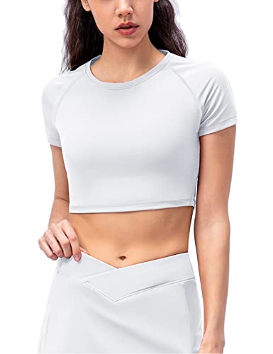 Mujeres Deportes Workout Aptitud física Básico Manga Corta Camisetas T Shirts Compresión Corriendo Blusas Cortas Blanco M