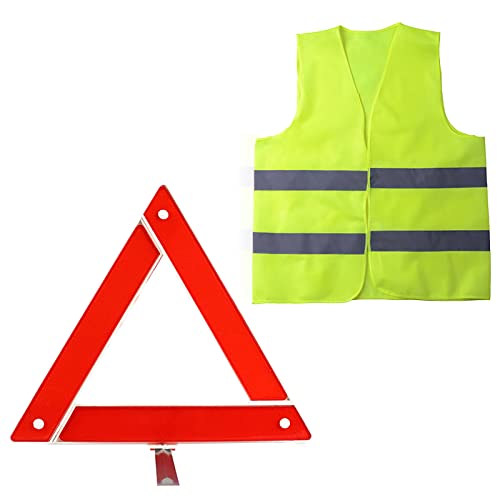 Ksvaye Plegable Triangulos Coche Homologados y Chaleco Reflectante Kit de Seguridad de Coche Advertencia De Carretera para Emergencias y Averías