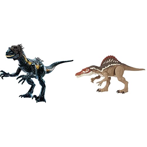 Jurassic World Indoraptor Dinosaurio de Juguete con Sonidos y ataques, 4 años (Mattel HKY12) & Spinosaurus Masticador Dinosaurio articulado, Figura de Juguete para niños (Mattel HCK57)