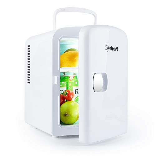 AstroAI Mini Refrigerador, Mini Nevera Portátil para el Skincare 4L 6 Latas de Refrescos, Mini Neveras 220V/12V para Enfriar y Calentar (Blanco)