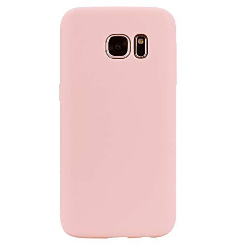 Cuzz - Carcasa para Samsung Galaxy S7 + (1 unidad, protector de pantalla de cristal templado), color sólido y flexible, flexible, flexible, silicona, TPU fina, ultraligera, antideslizante (rosa claro)
