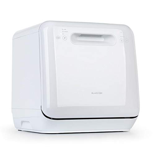 KLARSTEIN Aquatica – Mini lavavajillas, lavavajillas pequeño, CEE A, 125 kWh/año, 2 cubiertos, sin instalación, lavado a 360°, 3 programas, control táctil, consumo de agua: 5 L, color blanco
