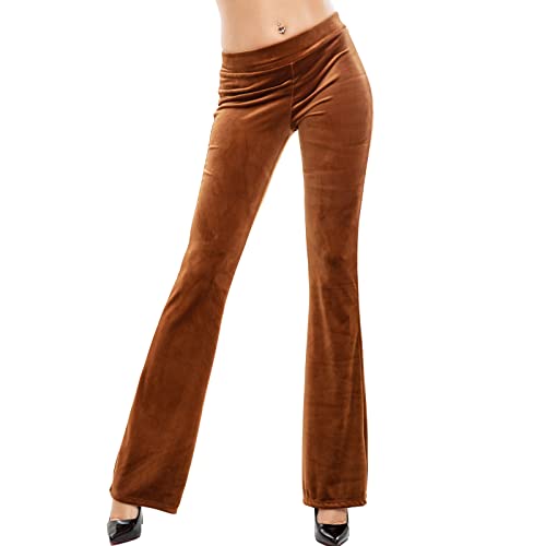 Toocool Pantalones Mujer Campana Bodycon Pata Flare Terciopelo Chenilla VI-82148, marrón, XL