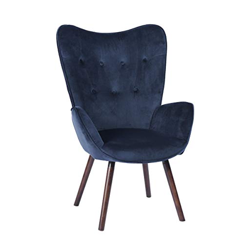 FurnitureR Sillón nórdico moderno de terciopelo para dormitorio, sala de estar, oficina, salón, recepción, color azul