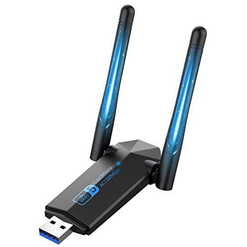 ElecMoga WiFi USB, Antena WiFi AC1300 Adaptador Wi-Fi Ajustable Dual Band 5GHz/2.4GHz (867Mbps) y 2.4GHz(400Mbps) USB 3.0 Antena Wi-Fi Externa para PC 5GHz Compatible Windows 11/10/8/7/XP, Mac OS X