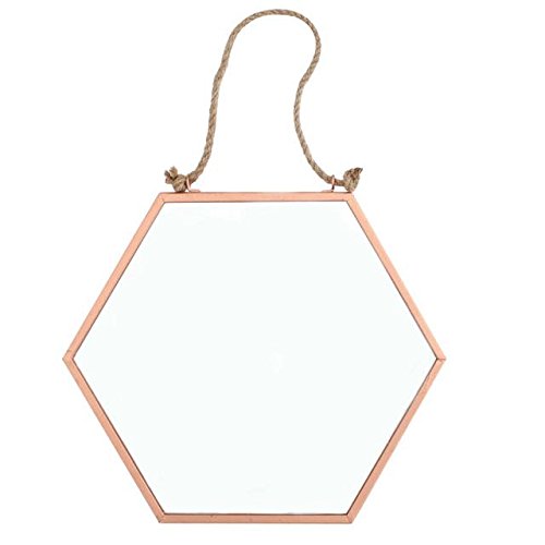 Crisp Copper - Espejo geométrico hexagonal de cobre con cordón para colgar