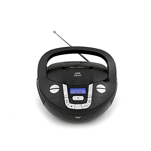 Boombox Radio CD portátil con Bluetooth BSL PCD-31 Negro | con 2W de Potencia RMS | Radio FM y Puerto USB Reproductor mp3 | Display LCD | AUX IN |Salida Auriculares