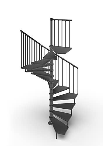 Escalera de caracol de planta cuadrada 120 x 120 cm. TEKLA 13 peldaños - Altura entre los pisos 267-312 cm. Negro, acero antracita)