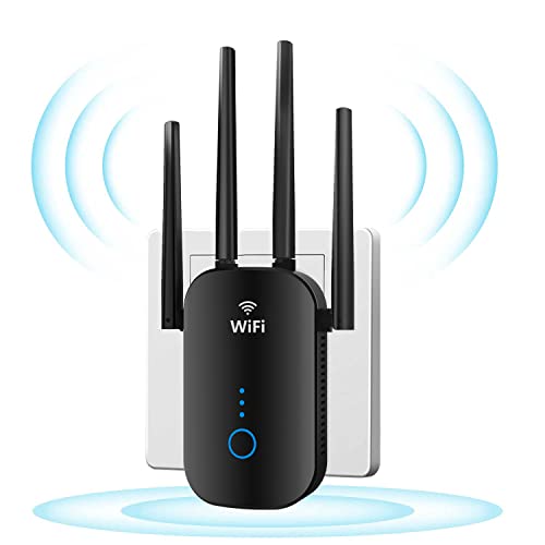 Repetidor WiFi, 1200Mbps Amplificador WiFi Banda Dual 5GHz y 2.4GHz Repetidor WiFi Largo Alcance Extensor de WiFi Apoyo Modo Repetidor/Ap/Router, Repetidor WiFi con Puerto Ethernet, 4 * 3dBi Antenas