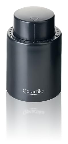 Qpractiko - Tapón Bomba de Vacío para Vino con Marcador de Tiempo | Preserva el Vino hasta 7 Días | Mecanismo de Agarre Firme | Sellado Hermético Perfecto, Negro, Plástico ABS