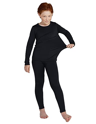 LAPASA Conjuntos Ropa Interior Térmica para Niños Invierno Capa Base Top Camisa y Pantalon B03 9-10 años Negro