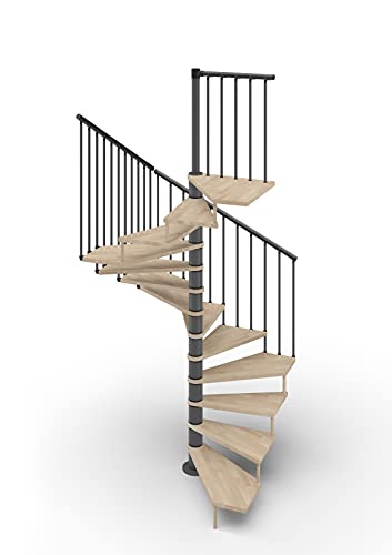 Escalera de caracol de planta cuadrada 105 x 105 cm. TEKLA 13 peldaños - Altura entre los pisos 267-312 cm. (Natural, acero antracita)