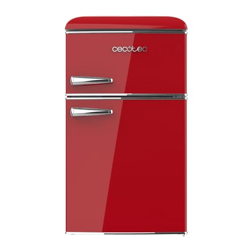 Cecotec Mini Nevera Retro 2 Puertas de 85 L Bolero CoolMarket 2D Origin 86 Red. Mini frigorífico, LED interior, Tirador Cromado, Bandejas de Cristal, Abridor Botellines, Rojo