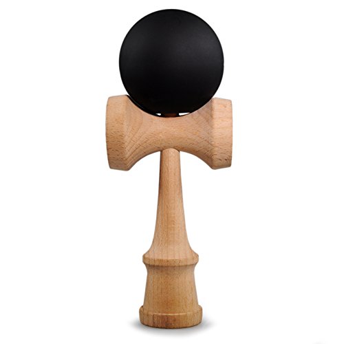 Ganzoo Kendama de madera de haya real, original de Japón - Juguetes de madera tradicionales para una destreza y coordinación efectivas, bola y taza portátiles Negro y madera.